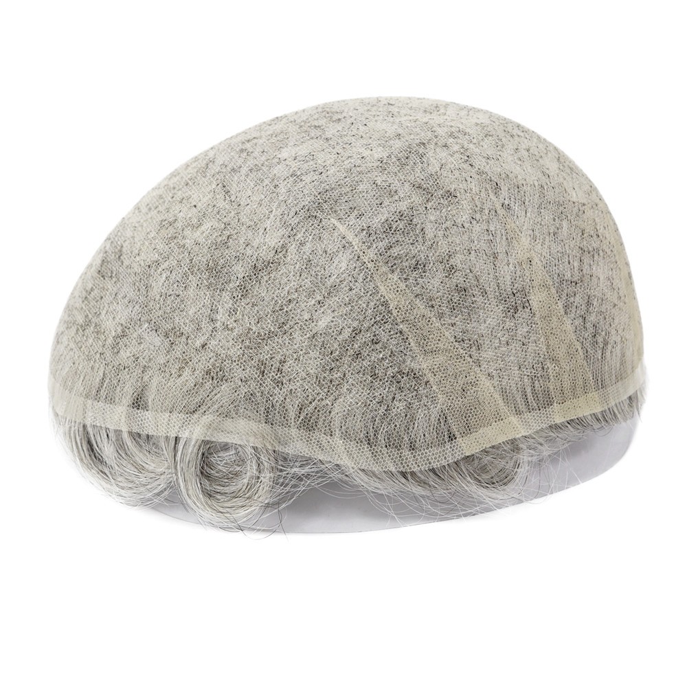 Mens Toupee Swiss Lace Human Hair Replacement Systems Grey Hair Pieces #580