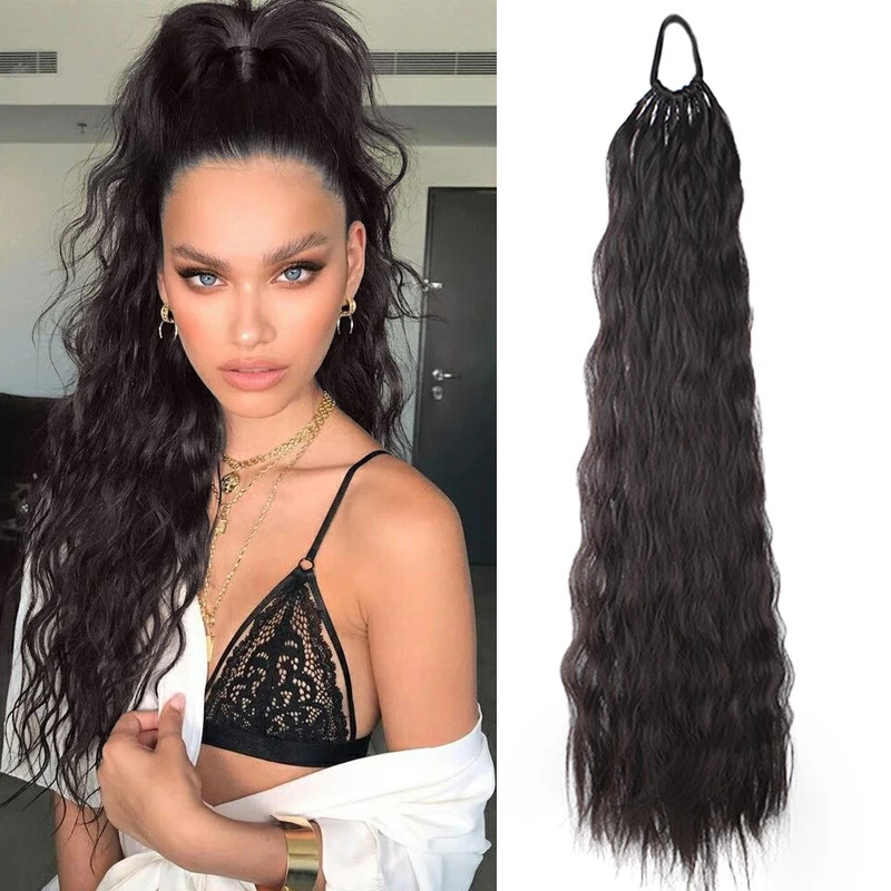 Elastic Tie Synthetic Long Curly Wavy Ponytail Extensions Women Hairpiece Daily