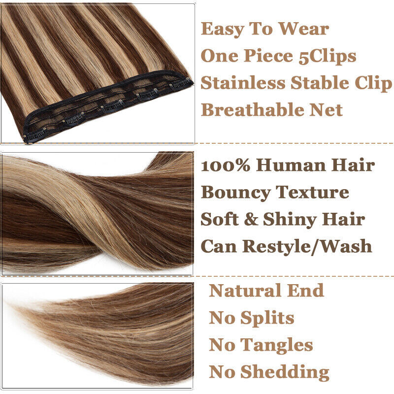 THICK One Piece Clip In 100% Remy Human Hair Extensions Remi 3/4 Full Head Ombre