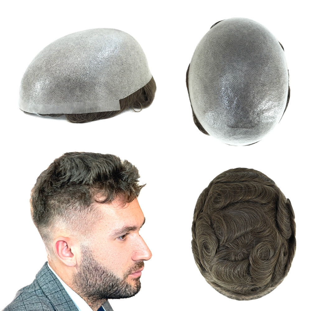 Thin Skin Human Hair Replacement System Mens Toupee Hairpieces 8×10 #7ASH