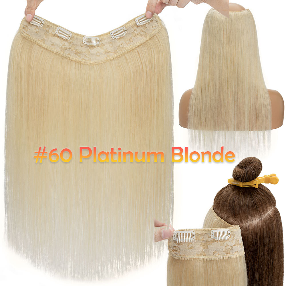 One Piece U-Shape 100% Remy Human Hair Extensions Clip In 3/4 Full Head Weft Icy