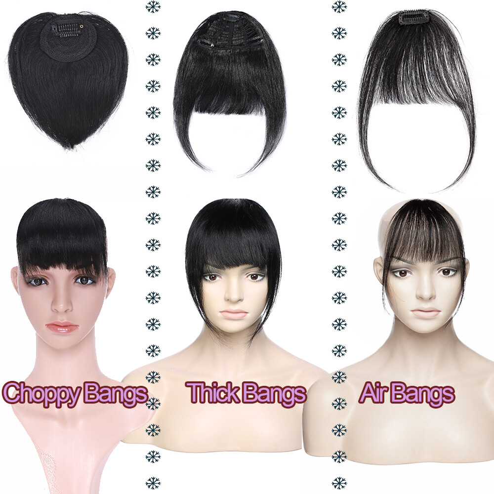 Thick Neat Air Bangs 100% Human Hair Extensions Clip in Fringe Front Hairpiece