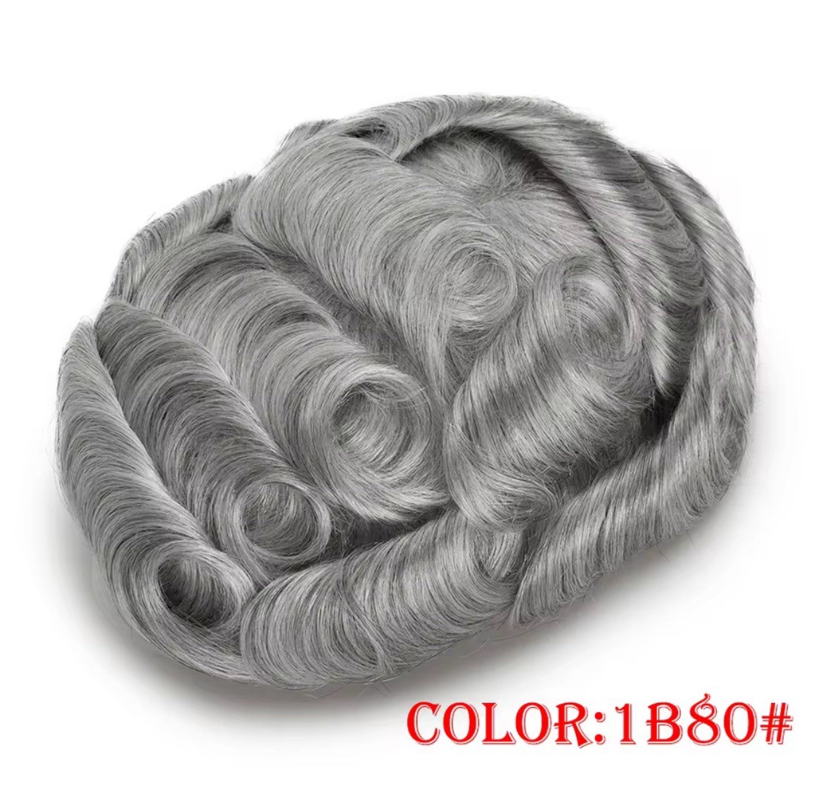 Men’s Human Hair Toupee Hairpiece Lace Base Adhesive Tape-In Wavy 5x7in