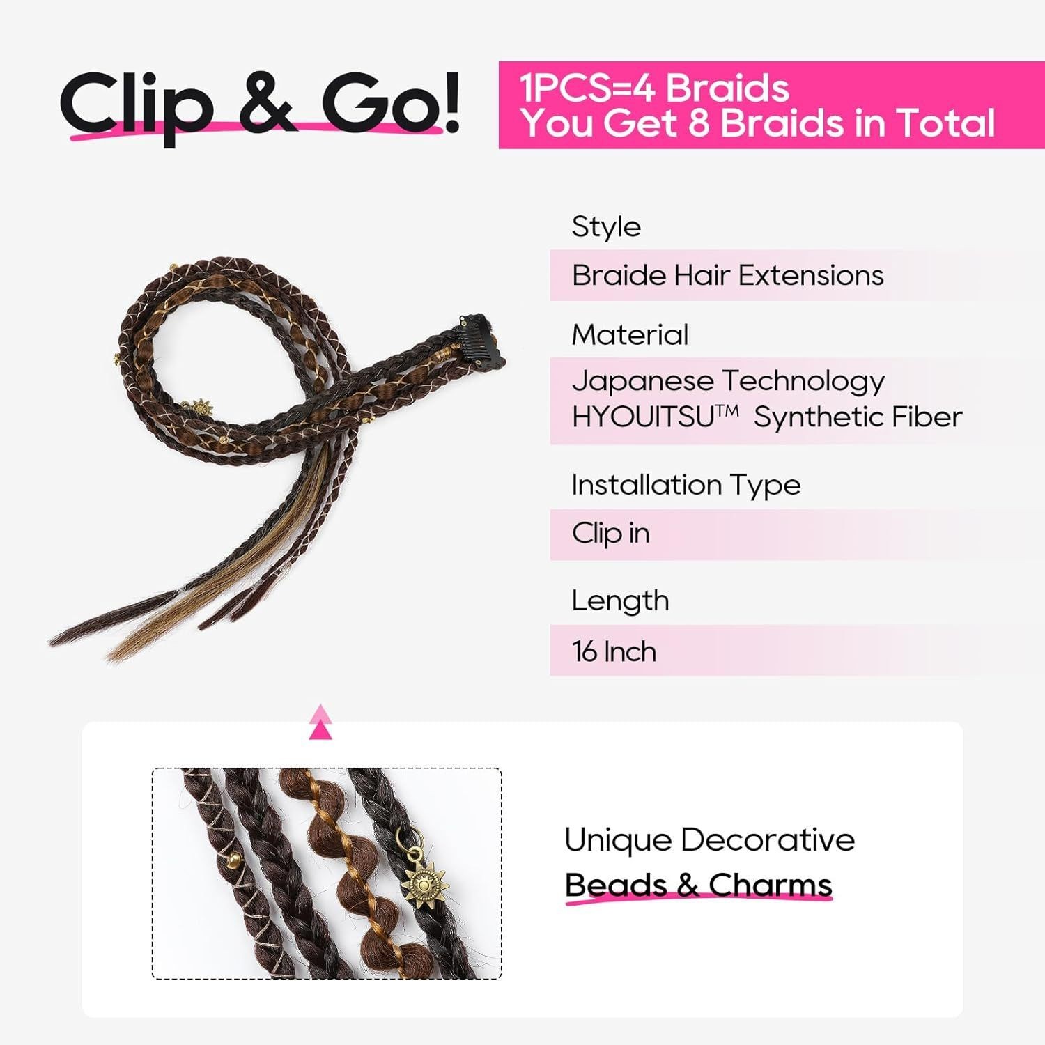 Clip in Braids Extension Boho Dreadlocks Viking Braids on Clips Medival Hair Acc