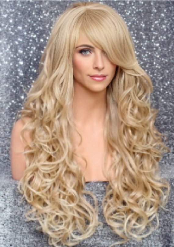 Heat Resistant Fiber Curly Long Blonde mix Bang Layered 27-613 Daily Use