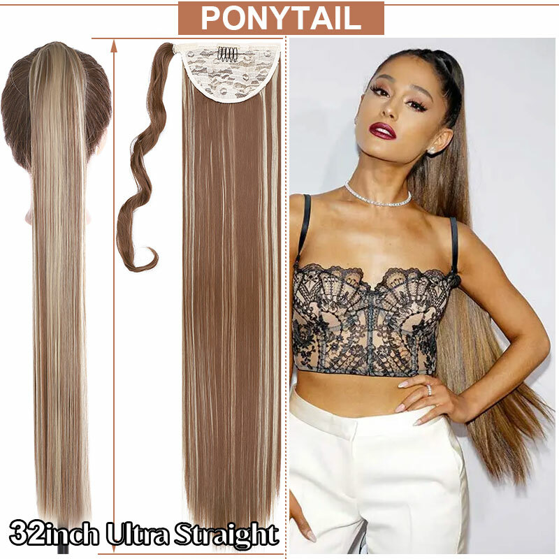 26″ 140g Clip in Wrap On Ponytail Hair Extensions Long Straight Thick As Human