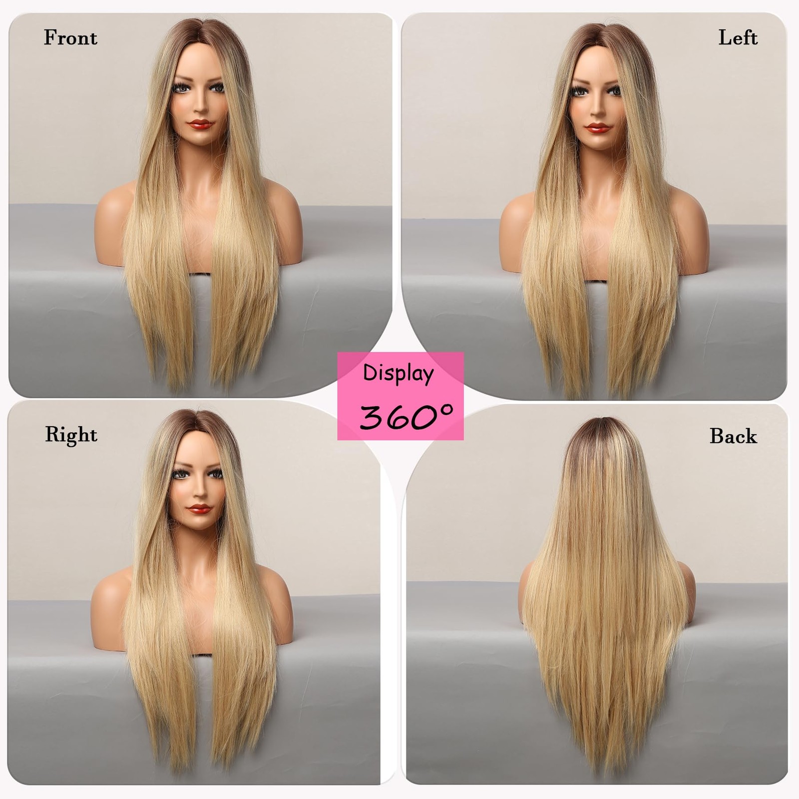 Long Blonde Wig Ombre Wigs for White Women Synthetic Wig Straight Hair Replac…