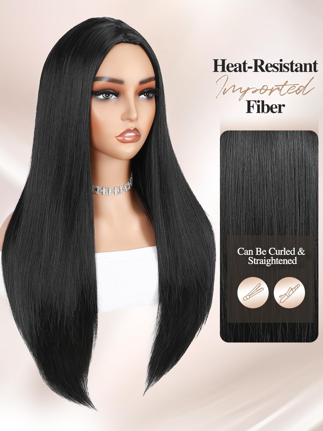 Long Black Wigs Straight Black Hair Dye Wig for Women Middle Part Synthetic H…