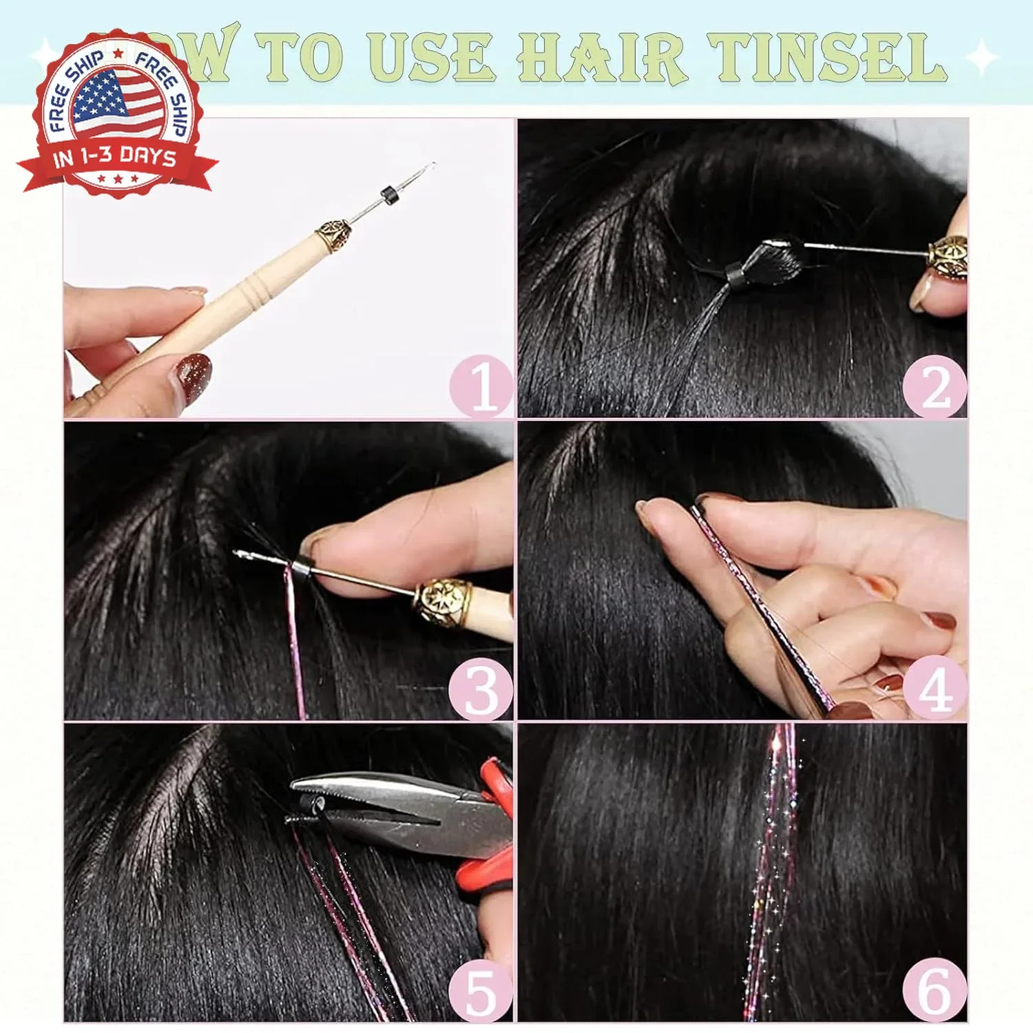 Hair Tinsel,24 Colors Hair Tinsel Kit for Girls 9600 Strands Fairy Tinsel Hair E