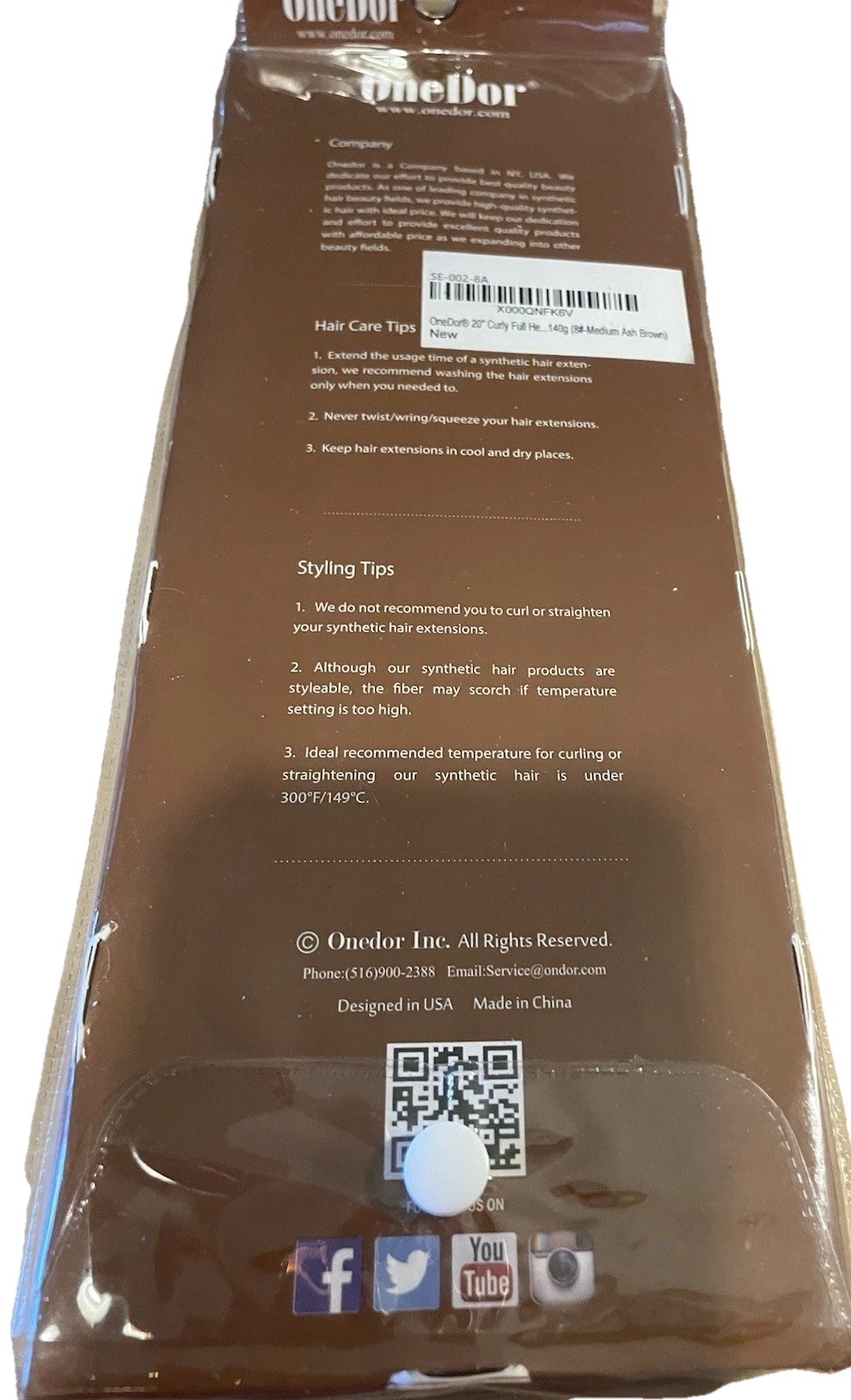 OneDor Curly 20″ Clip-In Synthetic Hair Extensions 7pcs 140g Medium Ash Brown