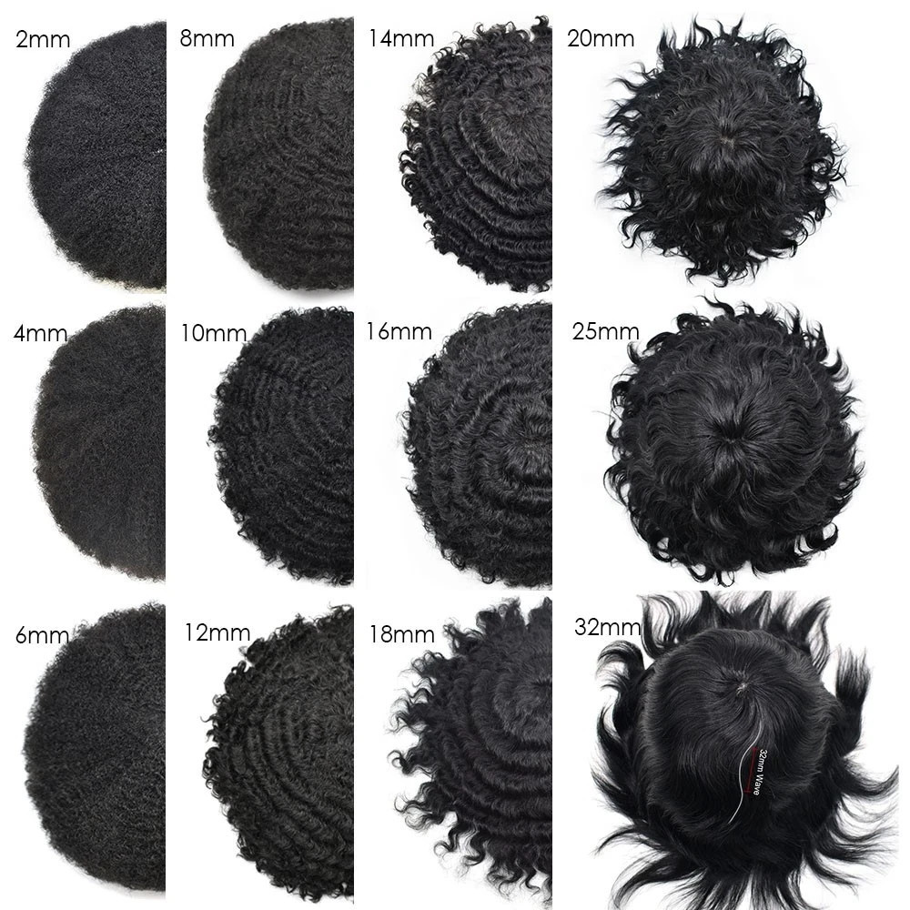 Afro Curl Mens Toupee Full Poly African American Hair System Replacement for Men