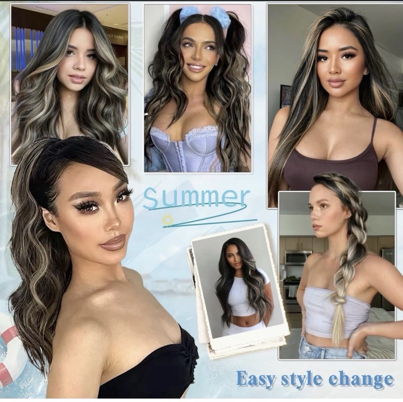 Vigorous Clip-In Synthetic Hair Extension Body Wave Black/Ash Blond 24in
