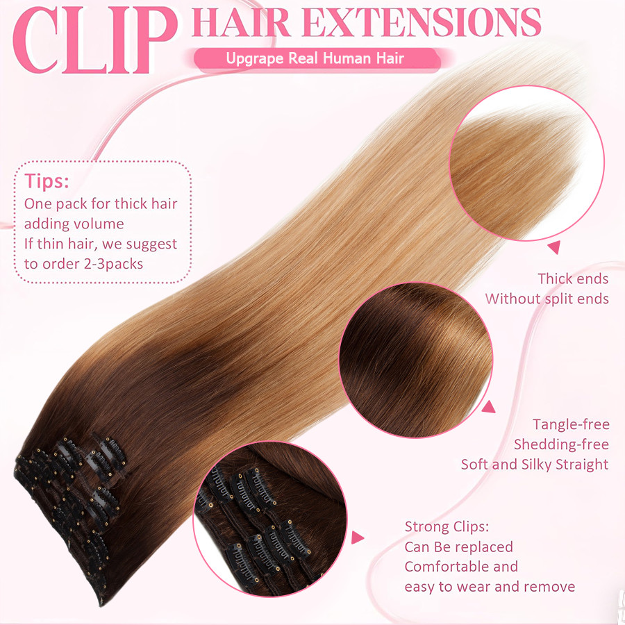 CLEARANCE Full Head 100% Real Remy Balayage HairClip In Human Hair Extensions