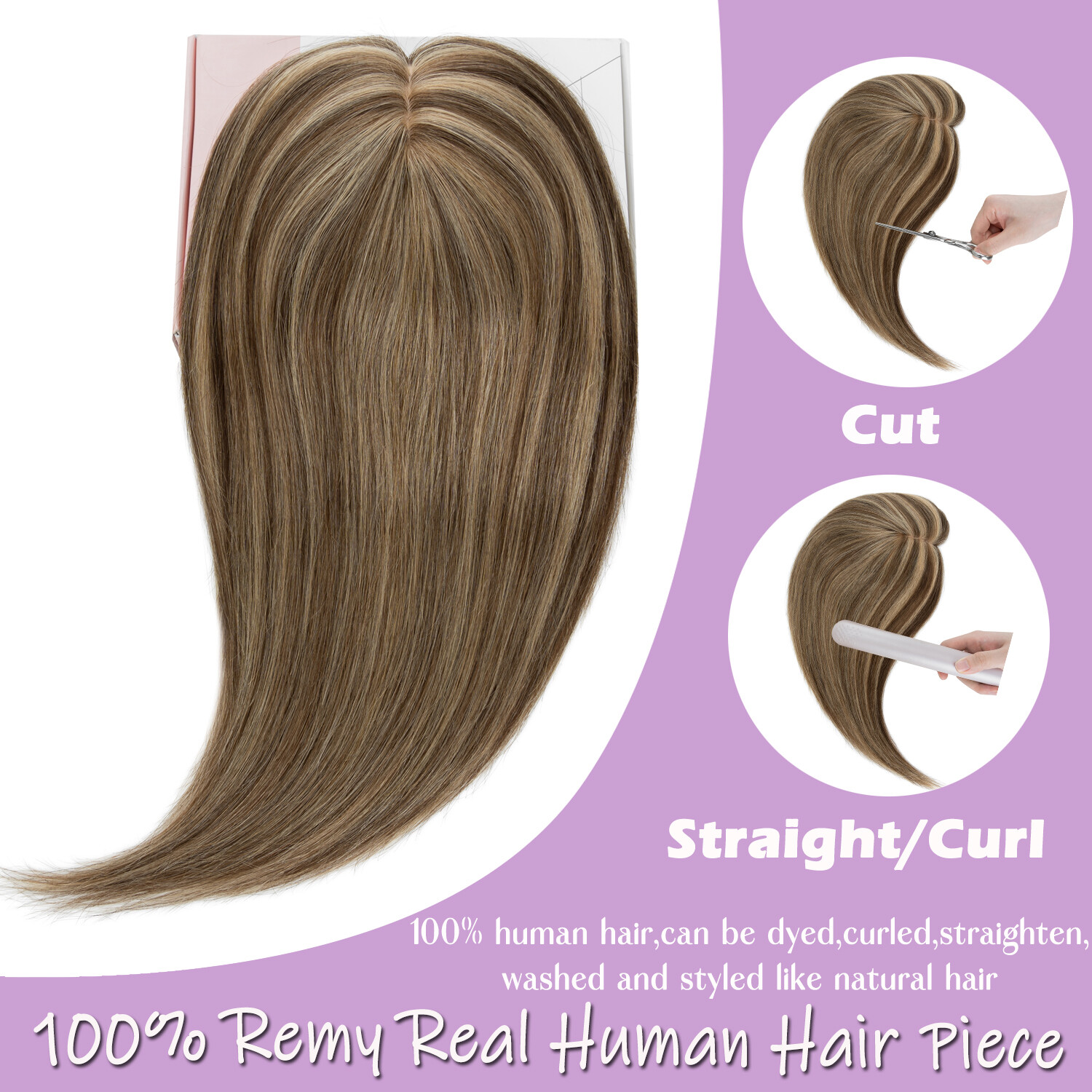 13*15 Large Human Hair Topper Hairpiece Clip In Women Hair Loss Top Piece BANGS