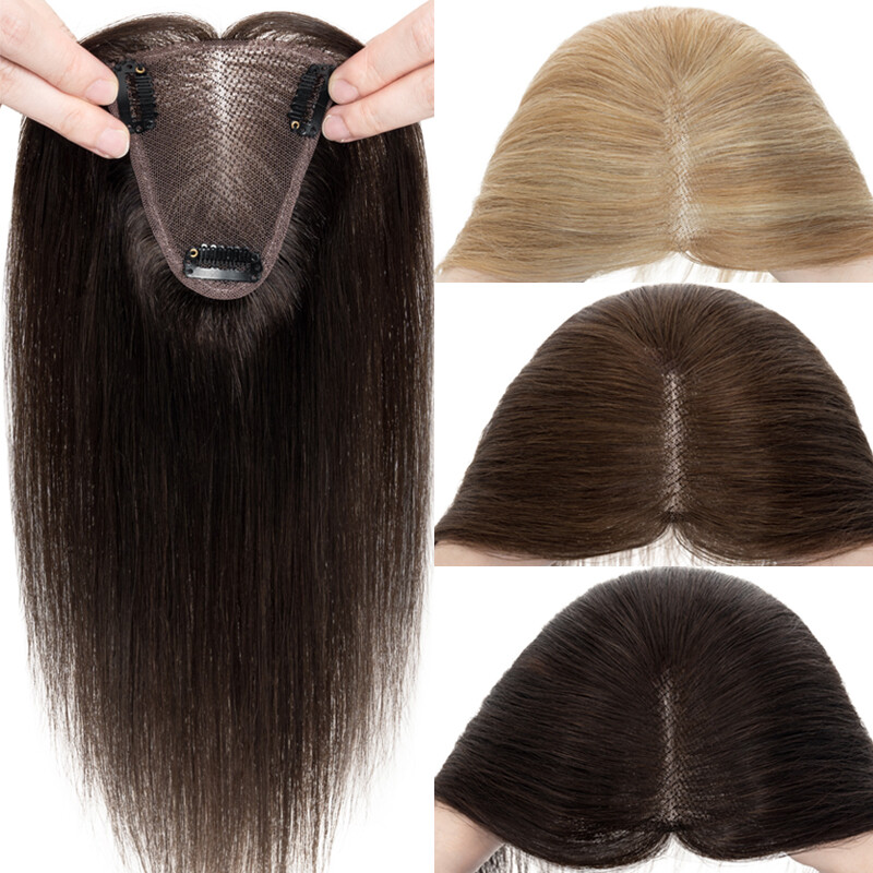 Clip In Hair Topper 100% Real Human Hair Piece Toupee Extensions Full Lace Base
