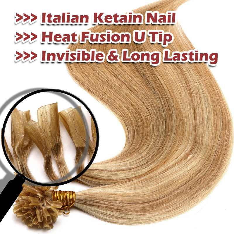 CLEARANCE Pre-Bonded Real Human Hair Extensions Glue Nail U Tip 100% Remy Hair