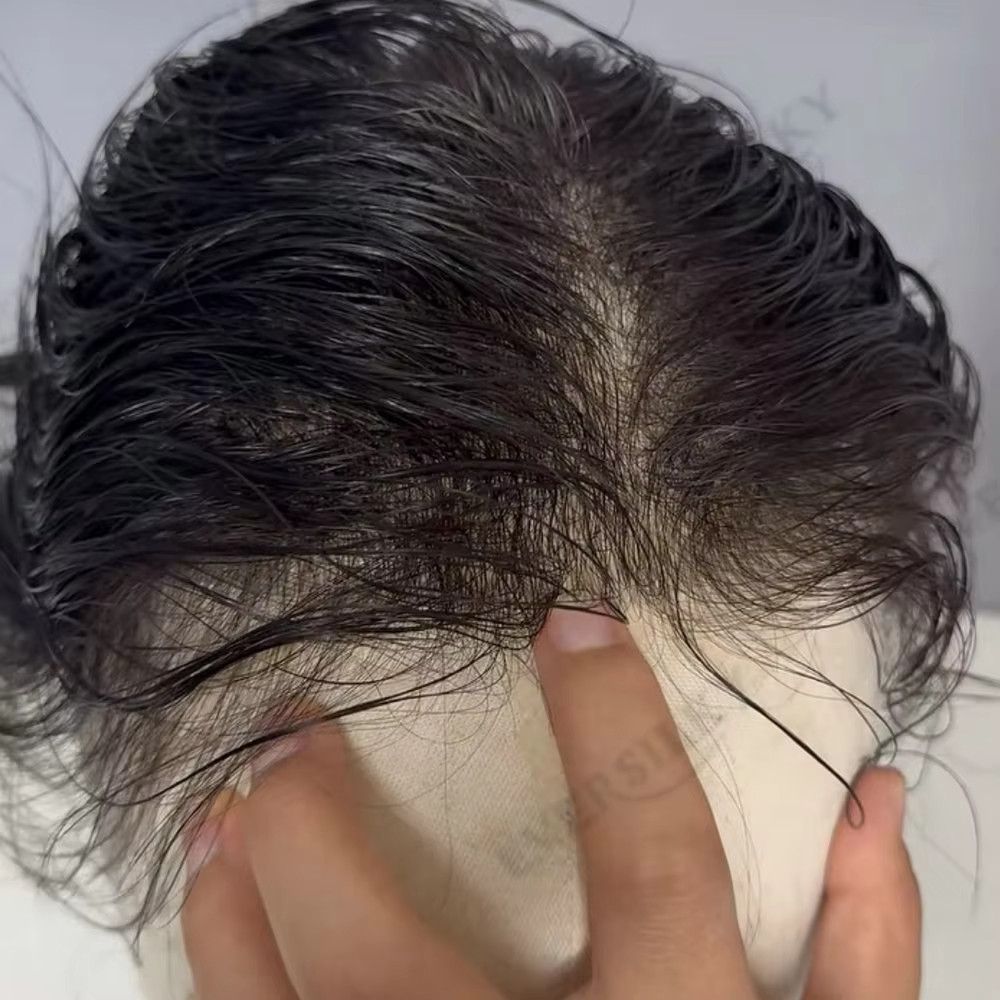 Low Density 0.02mm Ultra Thin Skin Men Toupee Human Hair Undetectable Hairline