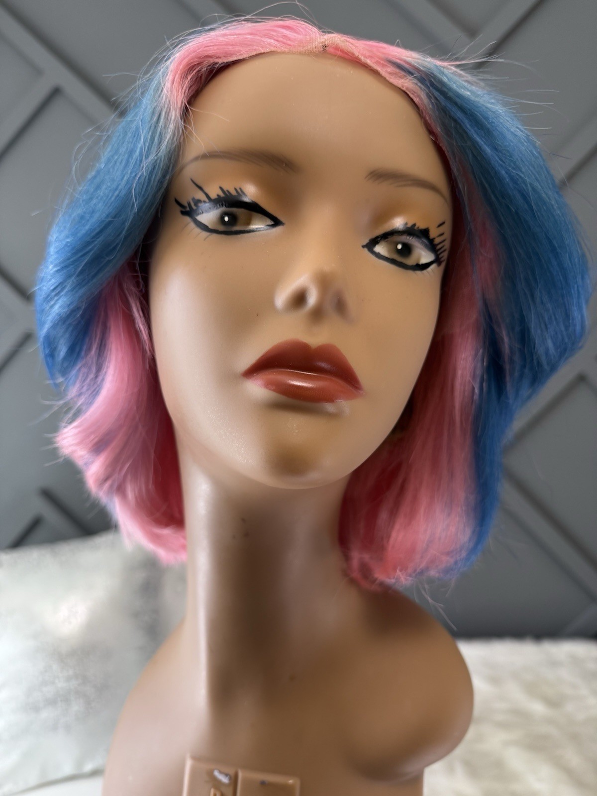 Custom Color Lace Front Wig Human Hair | Bob Cut Wig | Pink & Blue | Baby Shower