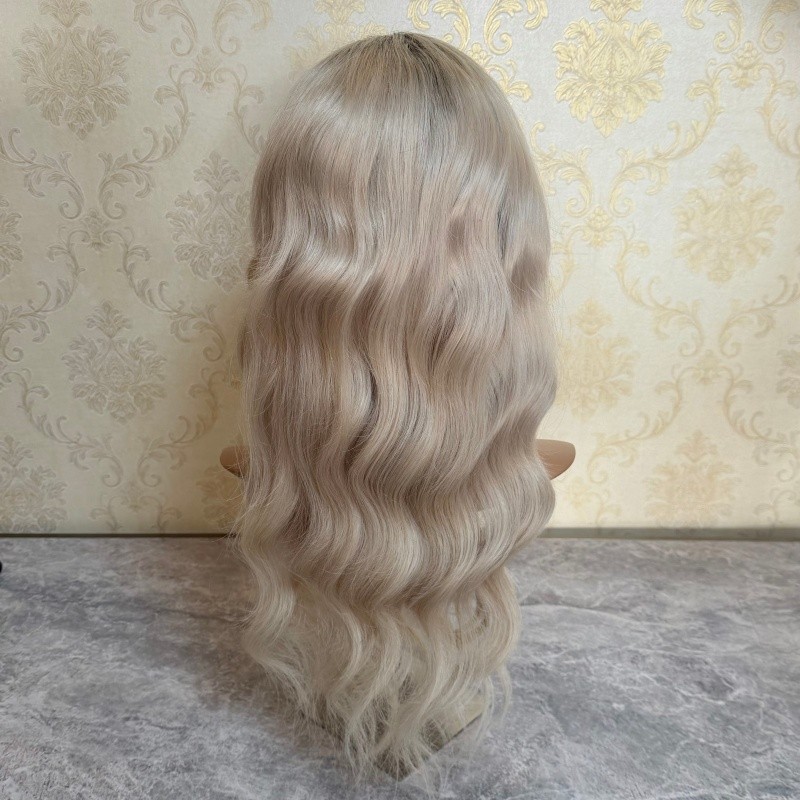 Ombre Platinum Blonde Wave Lace Front Wig Preplucked 100% Human Hair Wig