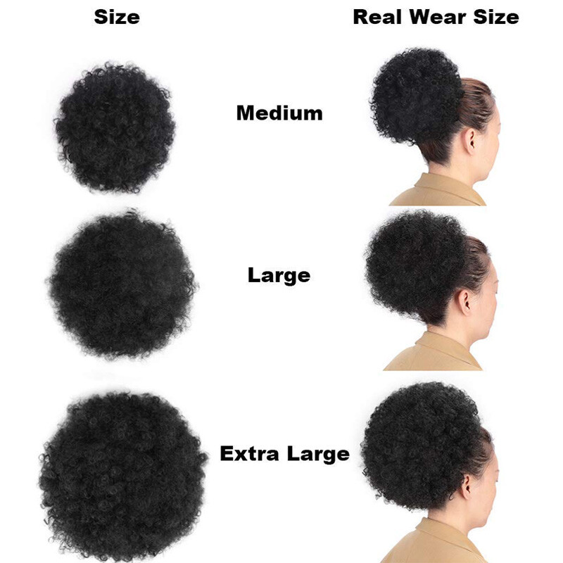 Extra Large Afro Kinky Curly Puff Bun Clip in Human Hair Extensions Ponytail US