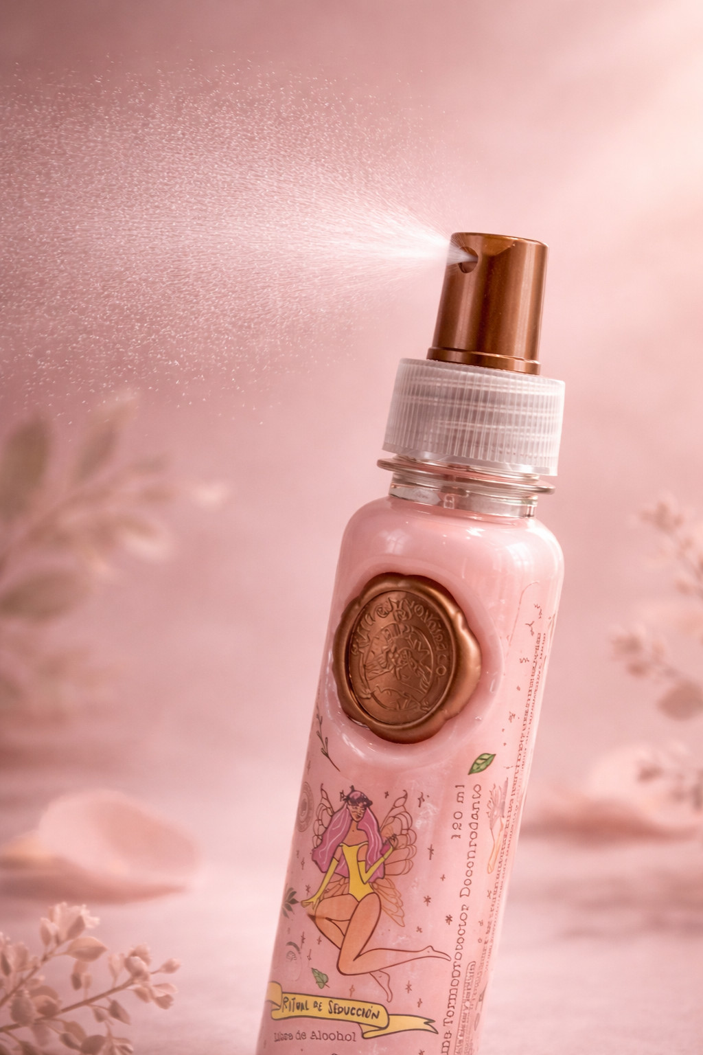 Ritual Botanico Perfume Termoprotector – Pink Spray Bottle with Gold Cap and Fai