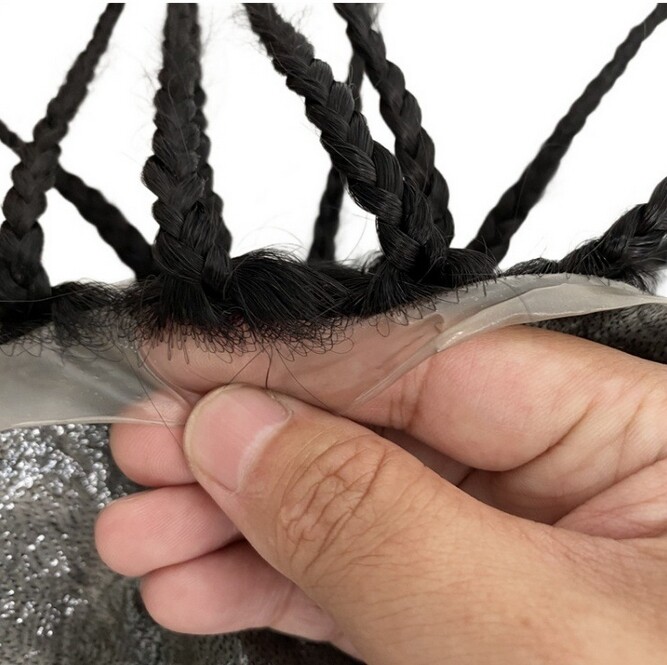 Afro Men’s Hairstyle Twisted Braids Poly Skin Human Hair Toupee For Black Men