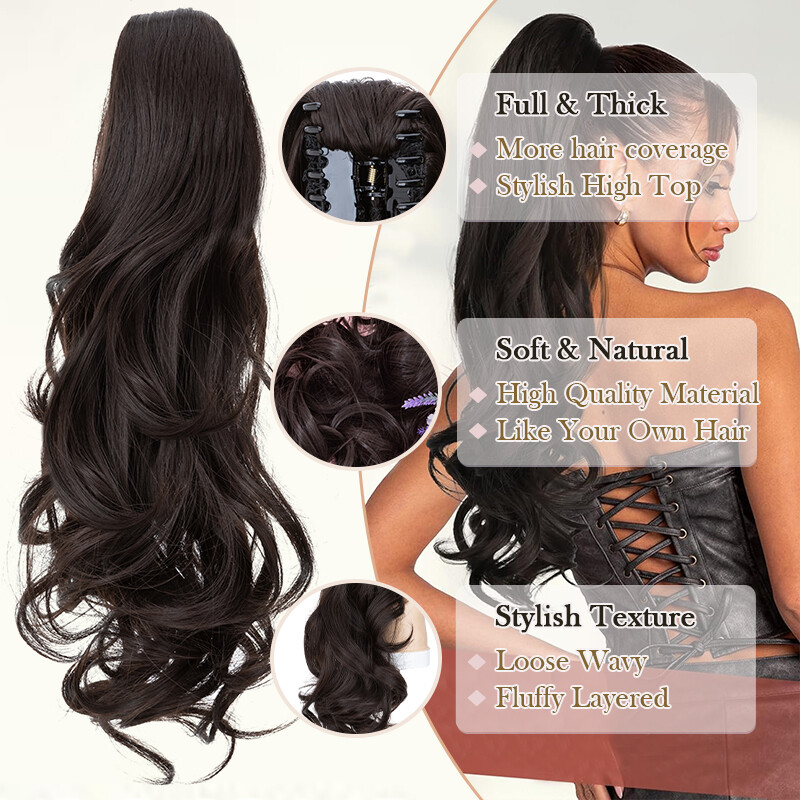 Claw Clip in Ponytail Extensions Wavy Long Hair Piece Pony Tail Real As Human US