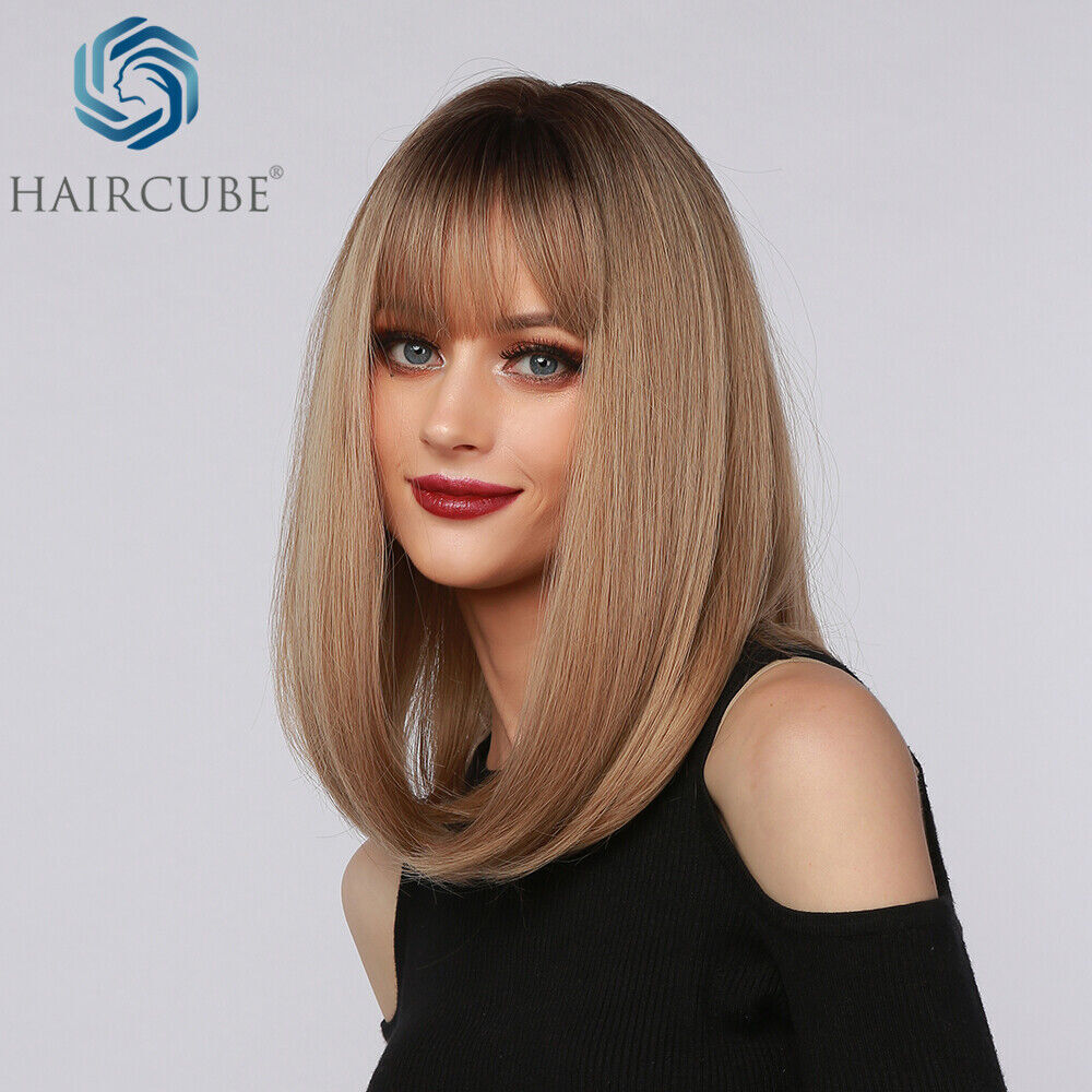 Short Bob Brown Blonde Natural Straight Hair Wigs Cosplay Costume Women Daily US