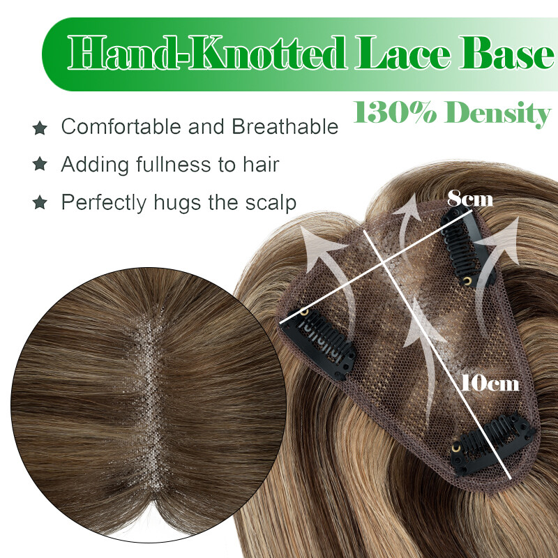 Hand-Tied Lace Hair Topper Clip in 100% Real Human Hair Toupee Hairpiece 8x10CM