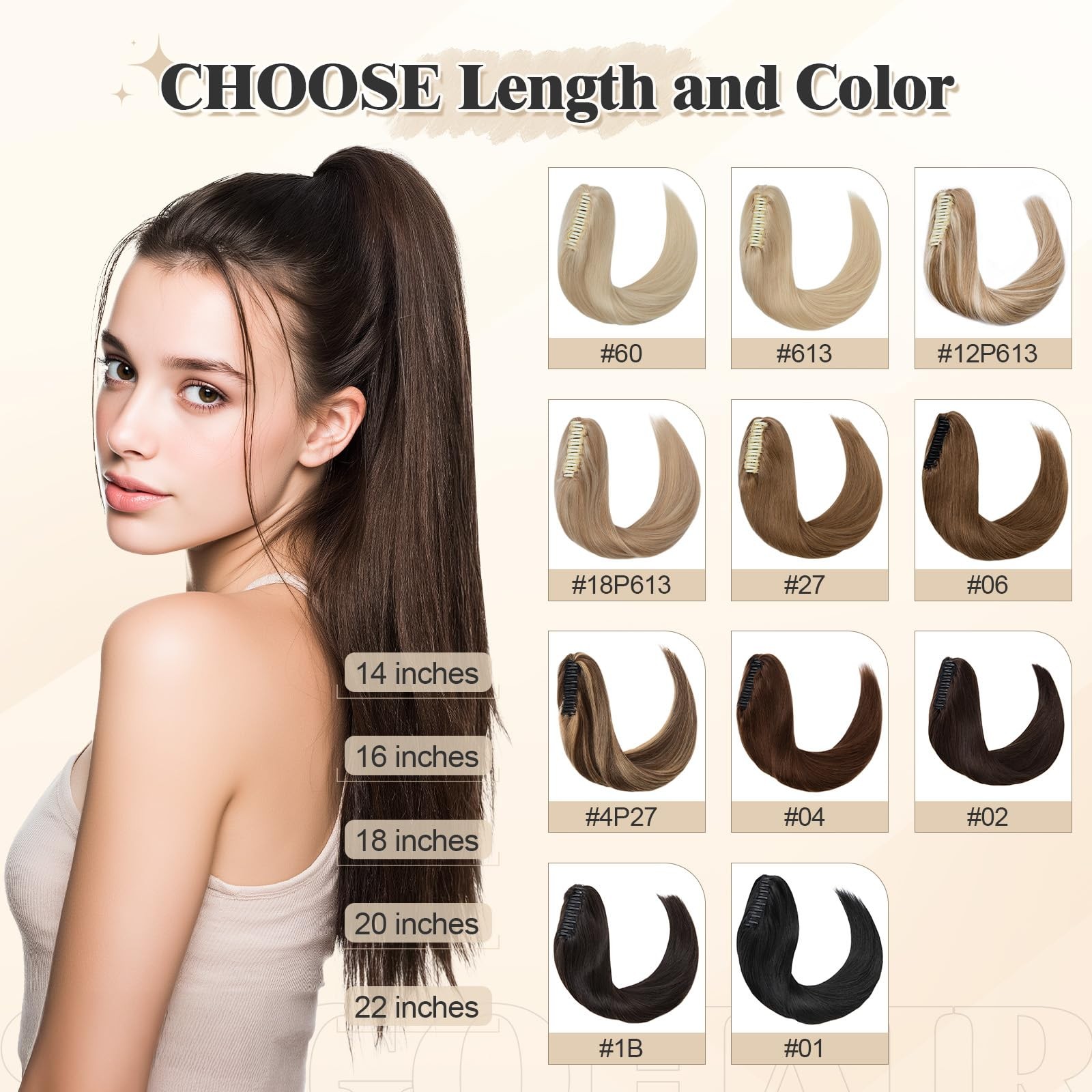 Segohair Human Hair Ponytail Extension Claw Clip Natural Look Soft 14-22 Ideal