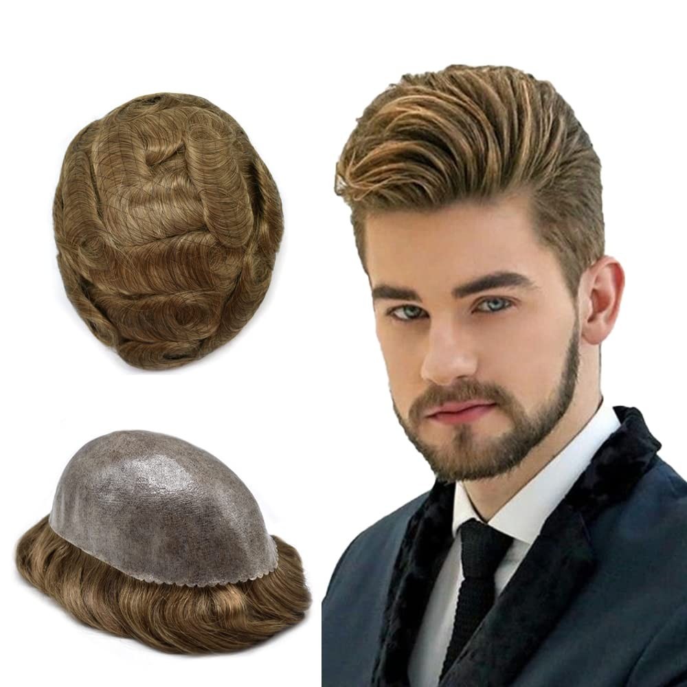 THIN SKIN Mens Toupee HumanHai Replacement Full Poly Skin PU System Wig for Men