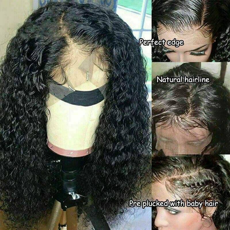 18″ Human Hair Lace Front Wig Womens Brazilian Human Long Curly Wavy Hair Wigs