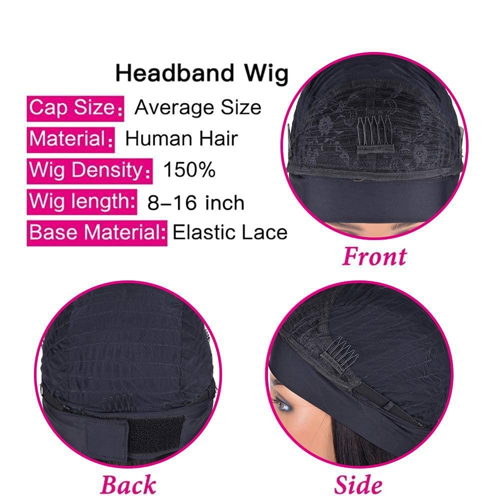 Short Bob Human Hair Wig for Women – Easy to Wear Half Wig with Free Headband…