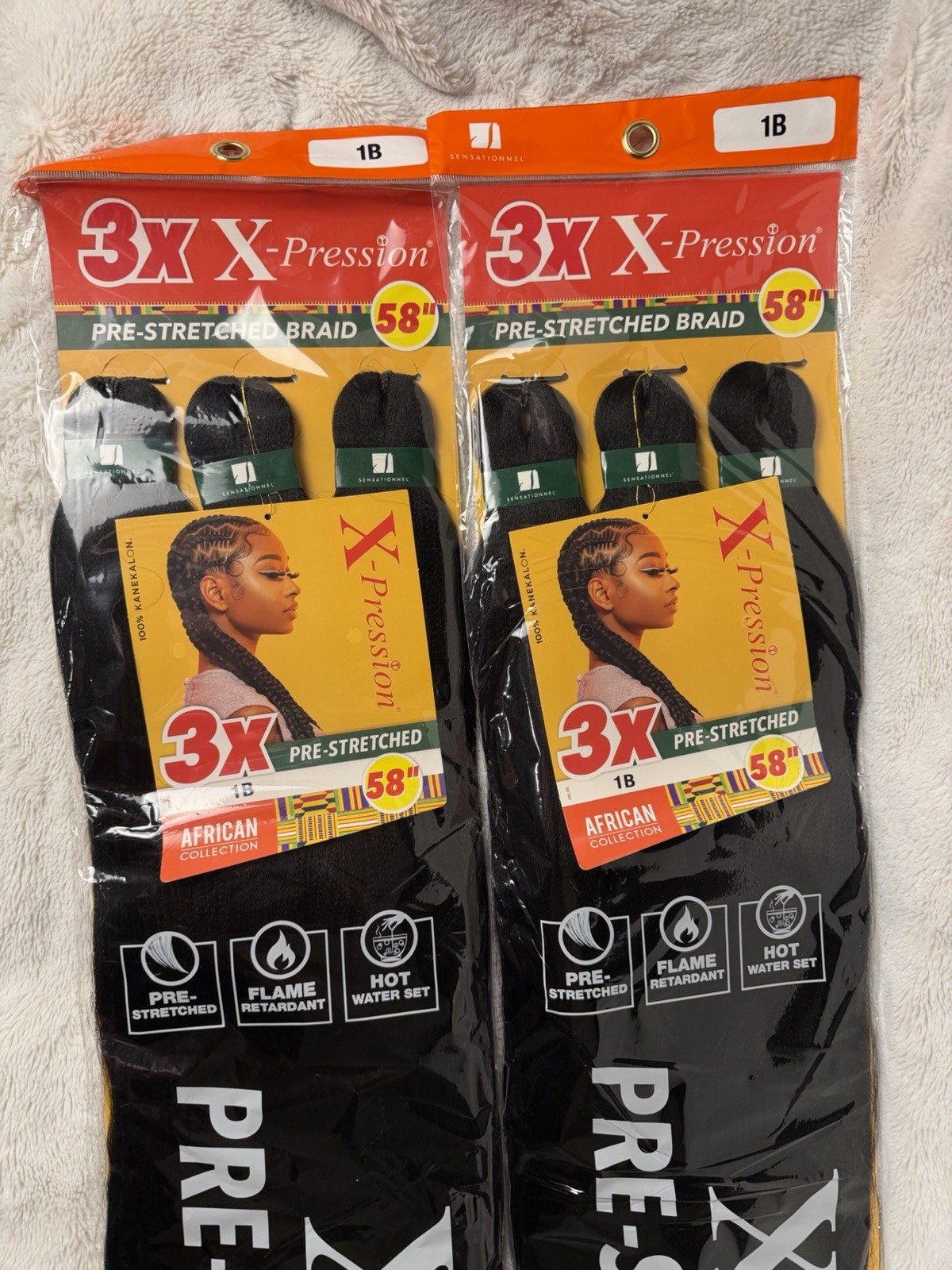 2 pk Sensational 3X X-pression Pre-stretched Braid 58″ 1B 100% Kanekalon