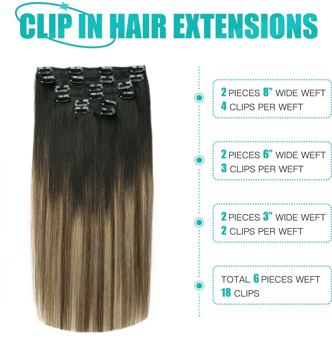 Surnel Clip In Hair Extensions Natural Black To Chocolate Brown And Caramel