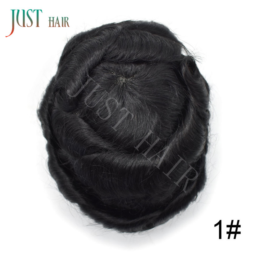 Fine mono Mens toupee hairpiece poly skin Human hair system replacement men wig