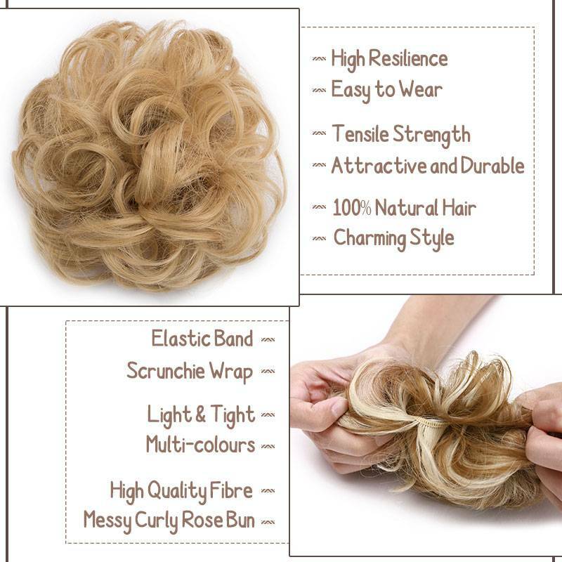 Real Natural Curly Messy Bun Hair Piece Scrunchie Hair Extensions as Human Blond