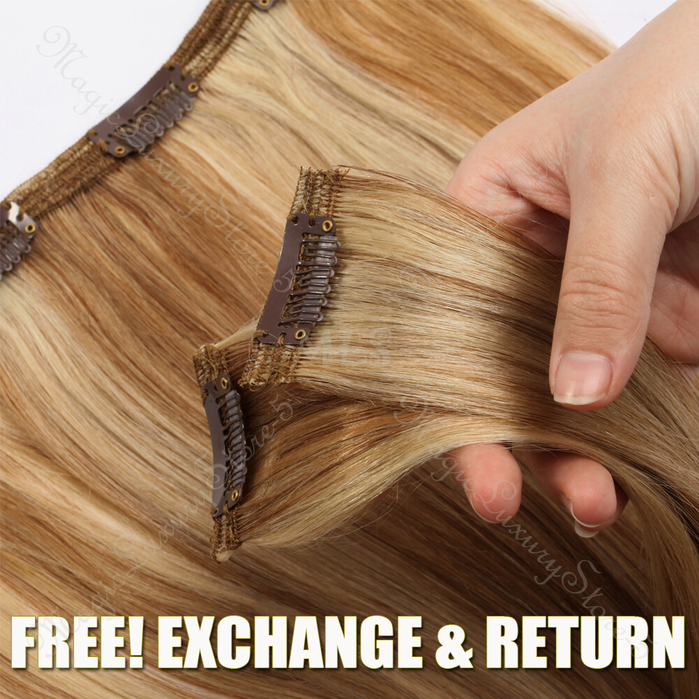 Body Wave Clip In Full Head Double Weft Remy Human Hair Extensions Thick Colored