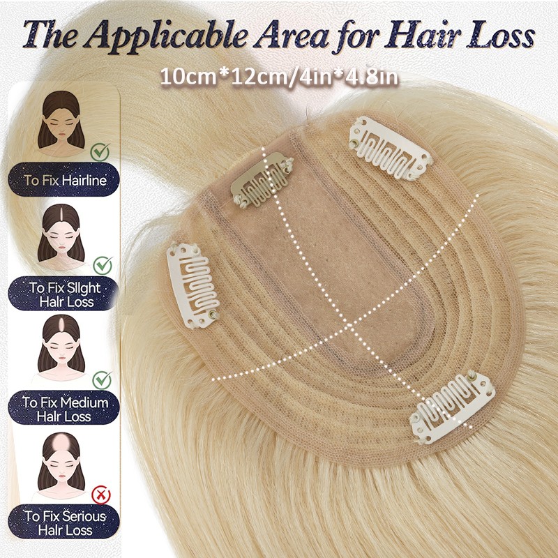 100% Remy Human Hair Women’s Topper Clip In Hairpiece Lace Base Hand tied Toupee