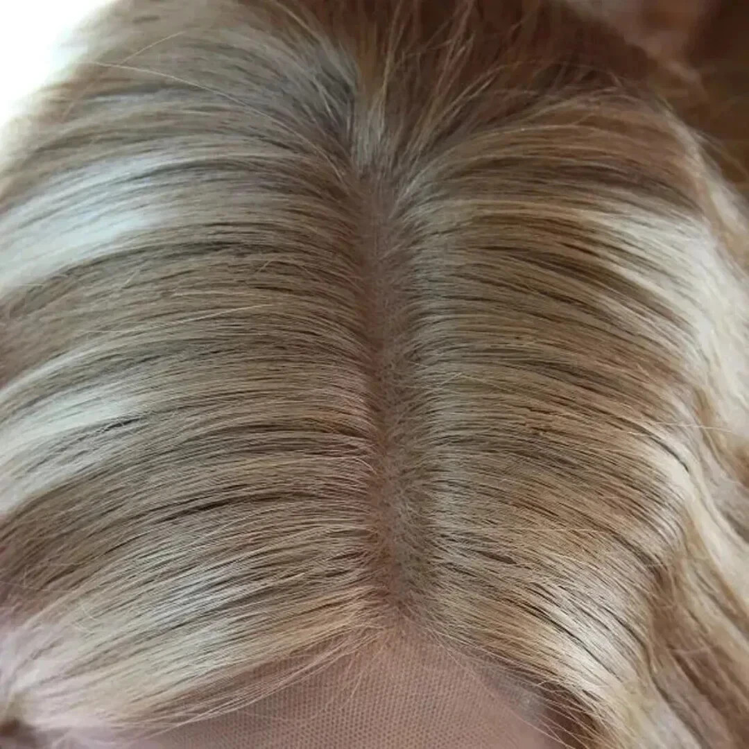 22″ Platinum Blonde with Ash Brown Wavy Highlight Human Hair Lace Front Wigs