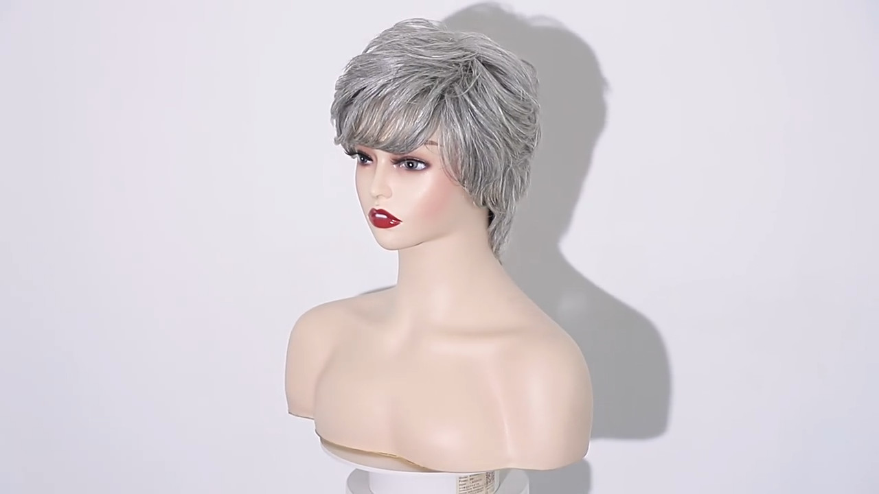 6 Inch Gray Pixie Cut Wig Human Hair Short Mechanized Full Wig