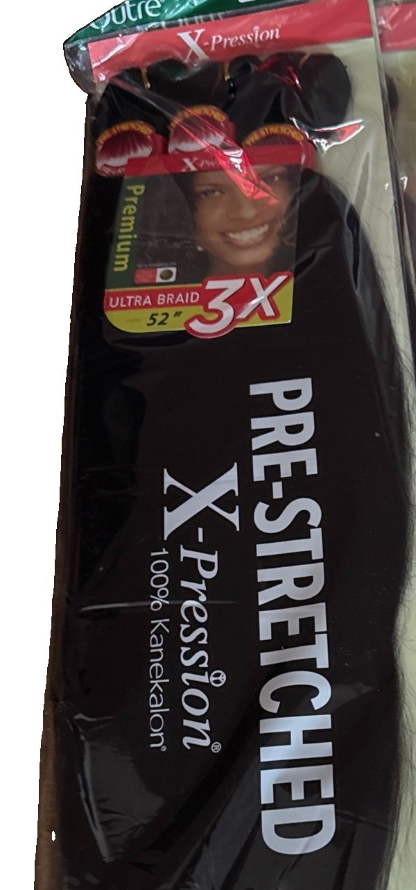 3X-pre-Stretched Women’s Hair Braid Extension 1B 100% Kanekalon 52 ‘’ Black.