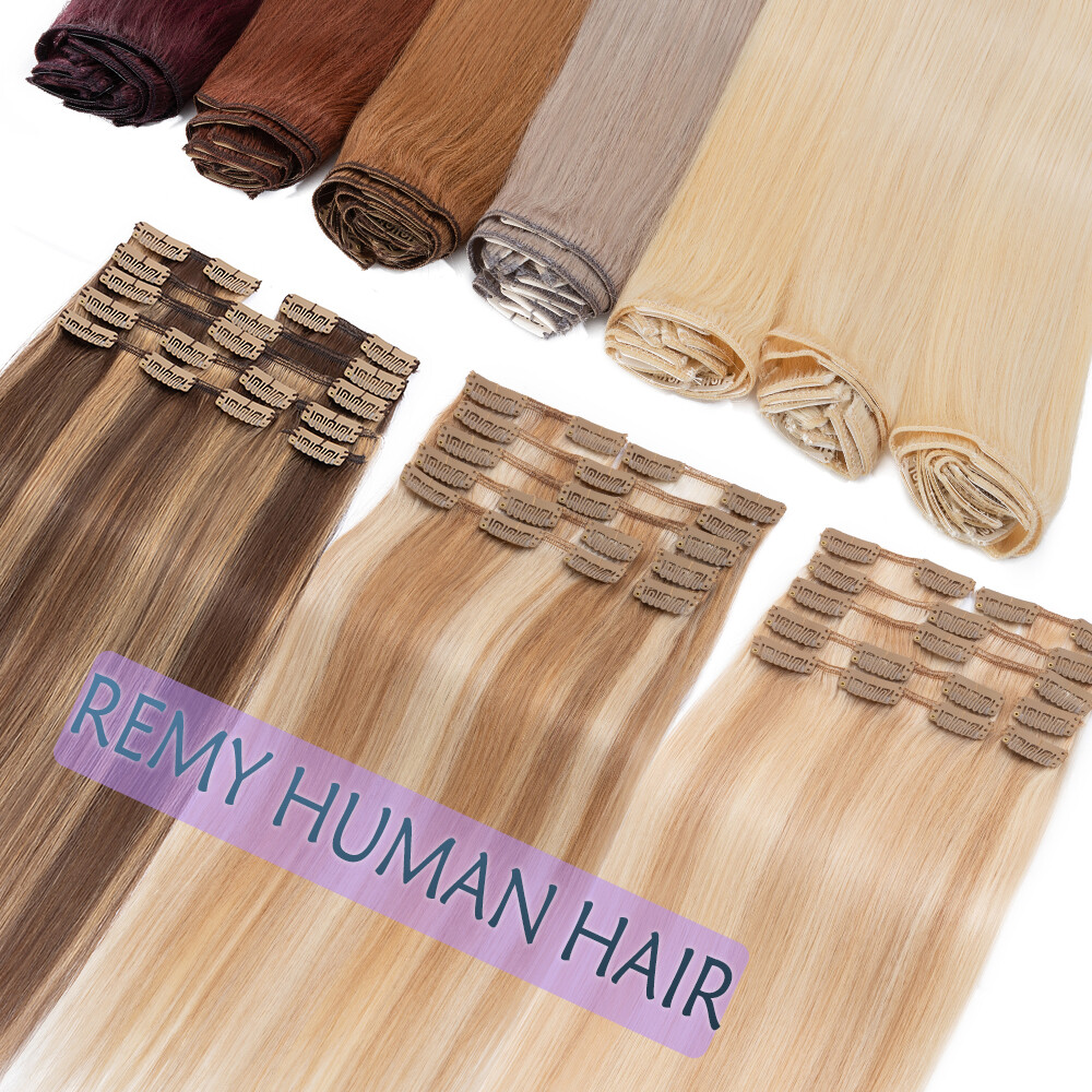 100% Soft Clip In 100% Human Hair Extensions Real Remy Hair Full Head Weft Ombre