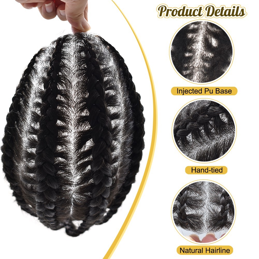 Cornrow Braids Toupee for Men Hairpiece Box Braided Mens Hair Unit Male Braiding