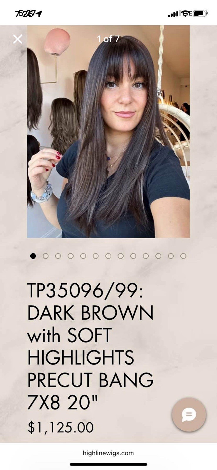 Highline Wigs Clip-In Human Hair Topper Dark Brown Highlights Bangs 20in