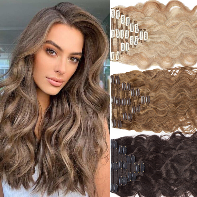 140g Double Weft Clip In Human Hair Extensions Full Head Real Thick Wavy Brown