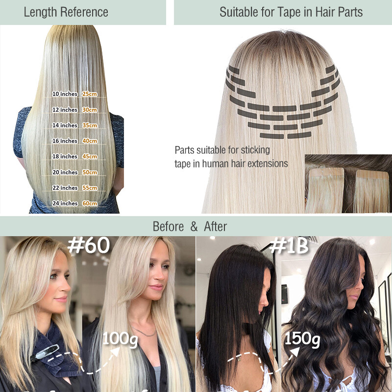Invisible Tape in Remy Human Hair Extensions Skin Weft Balayage Indian 10pcs