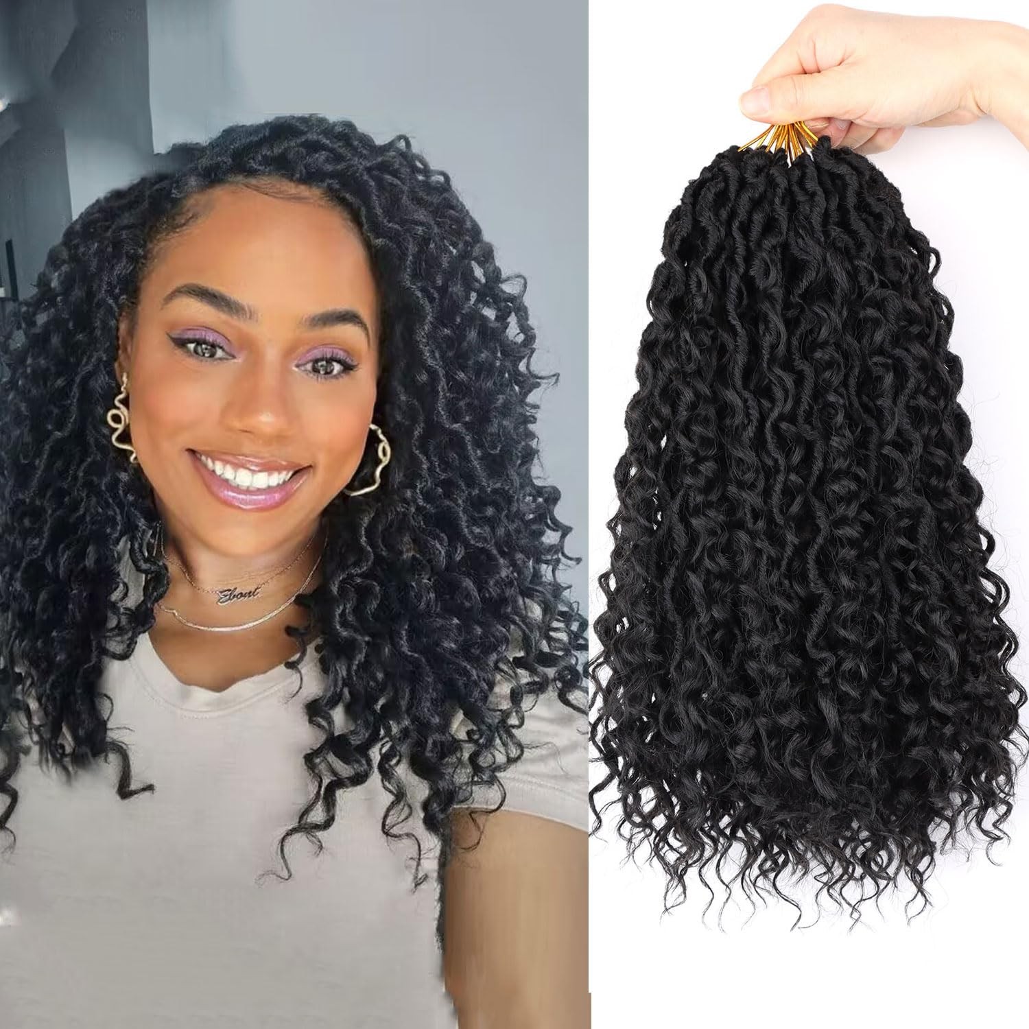 8 Packs Goddess Locs Crochet Hair for Black Women, 14 Inch (Pack of 8), 1B