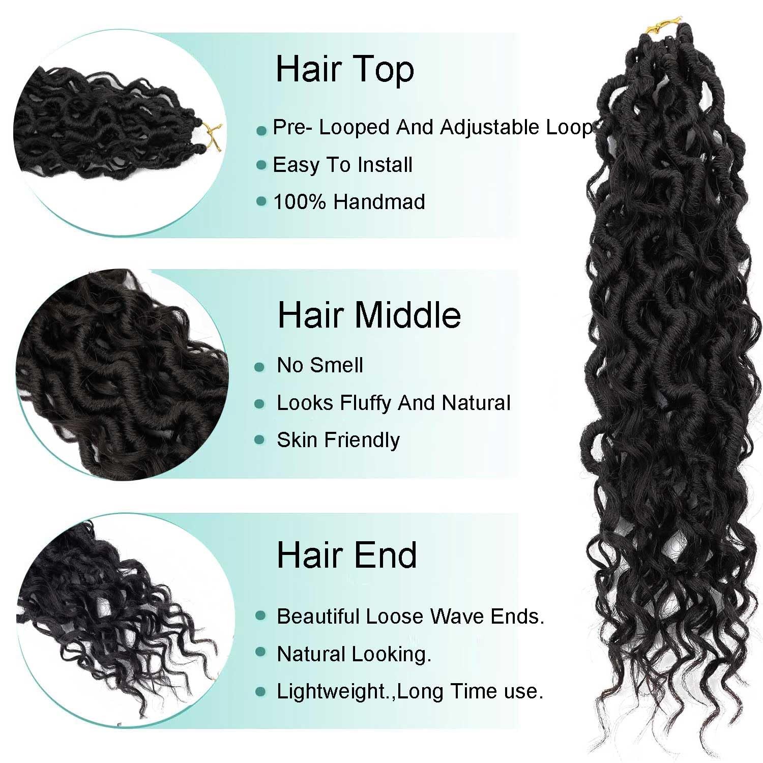 8 Packs Goddess Locs Crochet Hair for Black Women, 14 Inch (Pack of 8), 1B