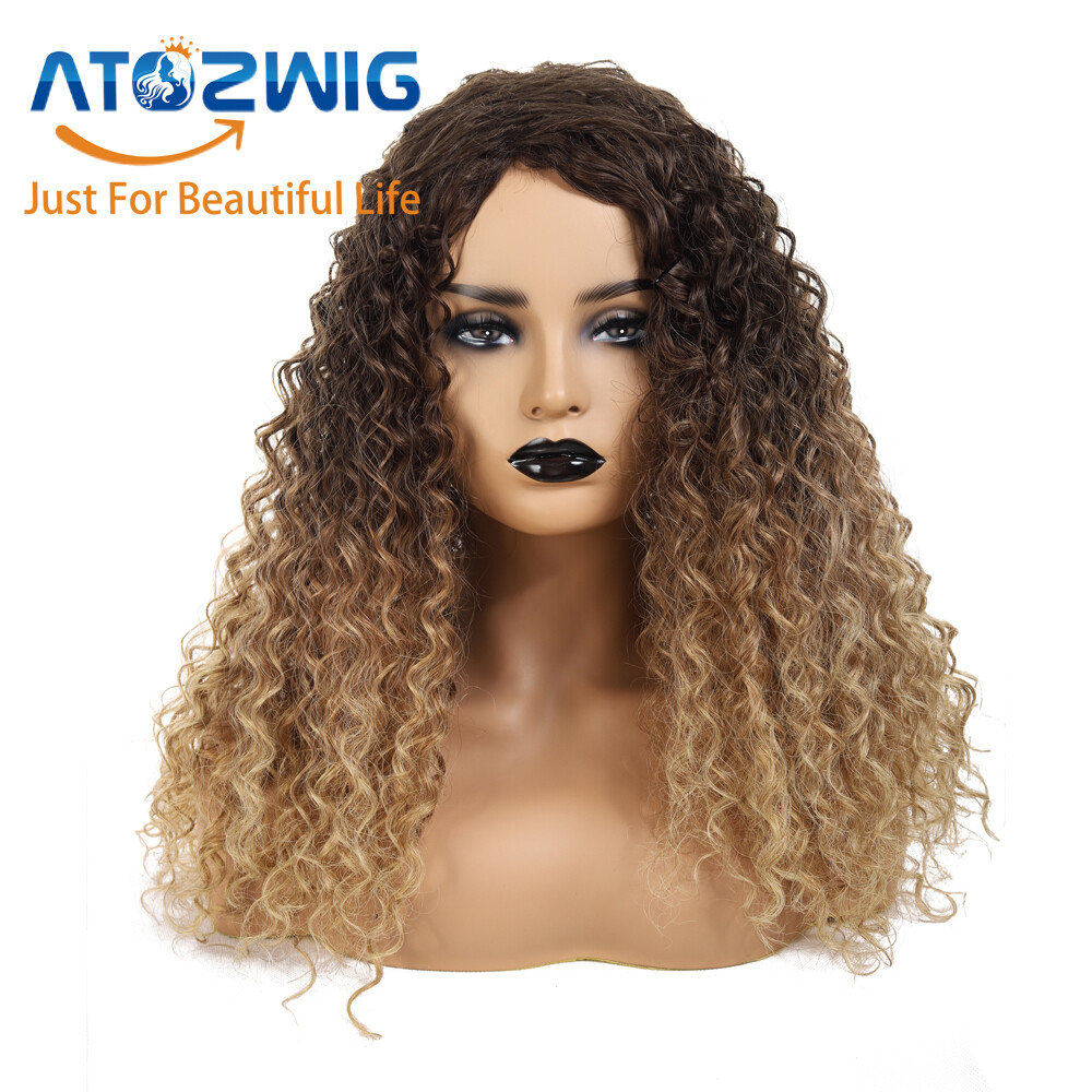 Afro Kinky Curly Ombre Brown Blonde Wigs Women African Synthetic Full Wig US